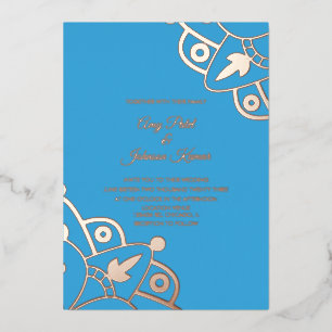 Invitation En Aluminium Mariage bleu indien moderne Mandala