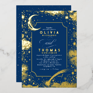 Invitation En Aluminium Mariage bohème de nuit étoilée au croissant de lun