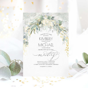 Invitation En Aluminium Mariage bohème élégant vert doré