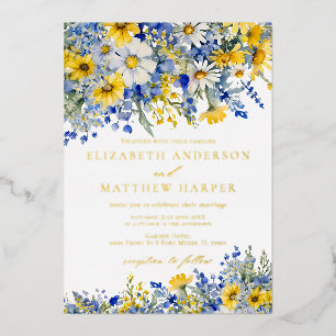 Invitation En Aluminium Mariage Bohème Fleurs Sauvages Bleu Poussiéreux Ja