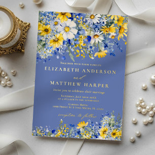 Invitation En Aluminium Mariage Bohème Fleurs Sauvages Bleu Poussiéreux Ja