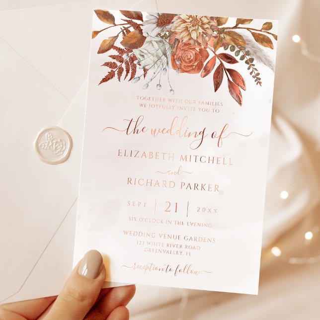 Invitation En Aluminium Mariage Bohème Fleurs Terracotta Automne (Créateur téléchargé)