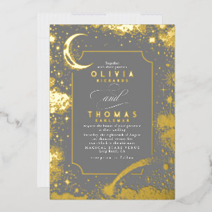 Invitation En Aluminium Mariage Bohème Lune Croissante Nuit Étoilée Mystiq