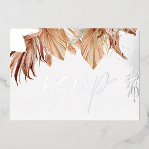 Invitation En Aluminium Mariage Bohème Tendance Floral Argenté Feuille RSV