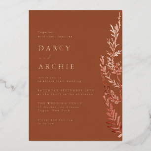 Invitation En Aluminium Mariage Boho Rose Gold Terracotta Feuille d'Or