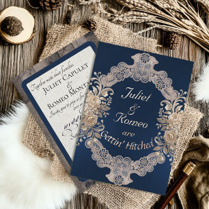 Invitation En Aluminium Mariage Bois & Dentelle - Bleu