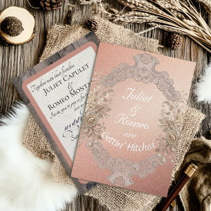 Invitation En Aluminium Mariage Bois & Dentelle - Or rose