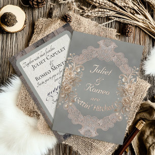 Invitation En Aluminium Mariage Bois & Dentelle - Sauge