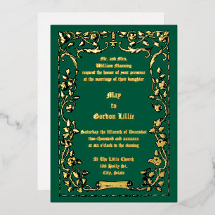 Invitation En Aluminium Mariage Bordure Florale de Roses Art Nouveau
