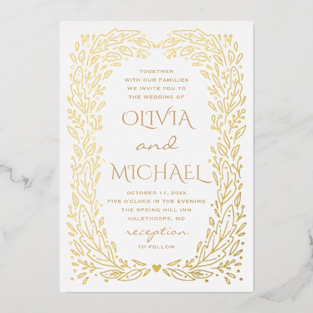 Invitation En Aluminium Mariage botanique de chute d'or. Élégant automne f (Recto)