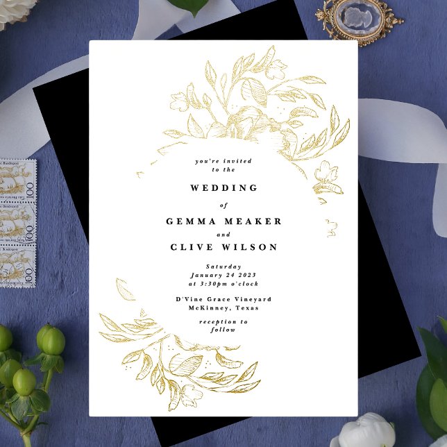 Invitation En Aluminium Mariage botanique élégant à l'huile d'or tiré (Créateur téléchargé)