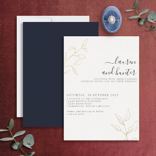 Invitation En Aluminium Mariage botanique moderne bleu marine