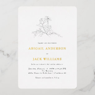 Invitation En Aluminium Mariage botanique simple crayon or