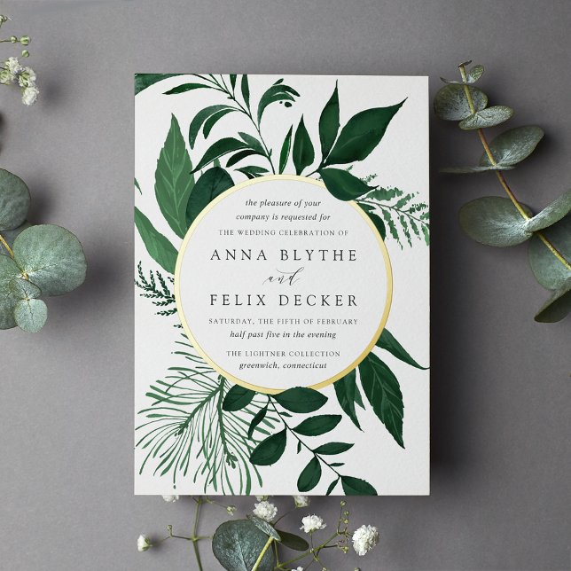Invitation En Aluminium Mariage botanique vert de la forêt sauvage (Créateur téléchargé)