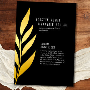 Invitation En Aluminium Mariage Botanique Vintage Bohème à Feuille d'Or No