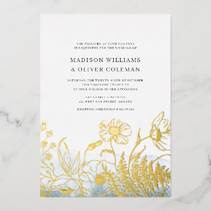Invitation En Aluminium Mariage Bouquet de fleurs sauvages + Aquarelle ble