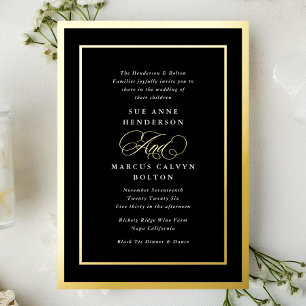 Invitation En Aluminium Mariage Cadres Dorés Formels Noir & Blanc