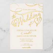 Mariage Calligraphié à Feuille d'Or Romantique