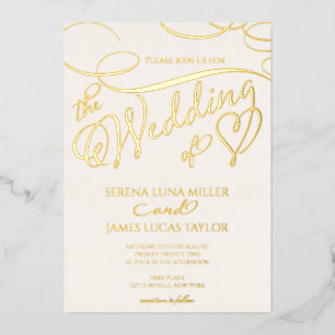 Invitation En Aluminium Mariage Calligraphié à Feuille d'Or Romantique