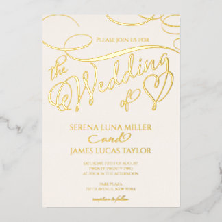 Invitation En Aluminium Mariage Calligraphié à Feuille d'Or Romantique