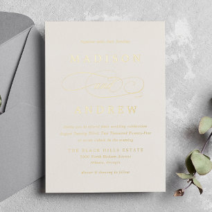 Invitation En Aluminium Mariage calligraphié aimé ivoire et or