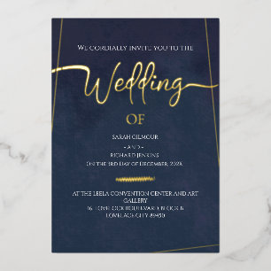 Invitation En Aluminium Mariage Calligraphie Feuille d'Or Velours Navy Lux