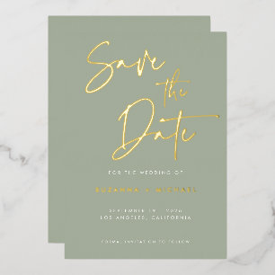 Invitation En Aluminium Mariage Calligraphie Moderne Vert Sauge Or