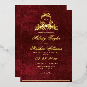 Invitation En Aluminium Mariage Calligraphie Royale en Bourgogne et Or Rée