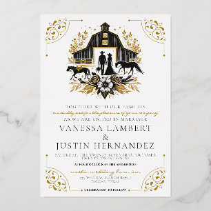 Invitation En Aluminium Mariage campagnard noir et or