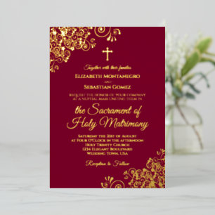 Invitation En Aluminium Mariage catholique élégant Bourgogne & Or