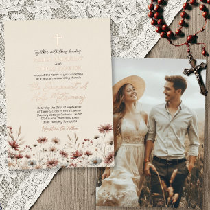Invitation En Aluminium Mariage Catholique Moderne Bohème Rustique avec Fl