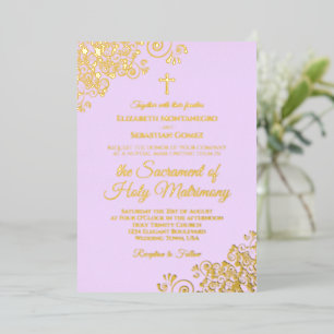 Invitation En Aluminium Mariage Catholique Moderne Élégant Lilas Violet Or