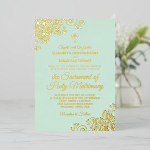 Invitation En Aluminium Mariage Catholique Moderne Élégant Vert Menthe & O