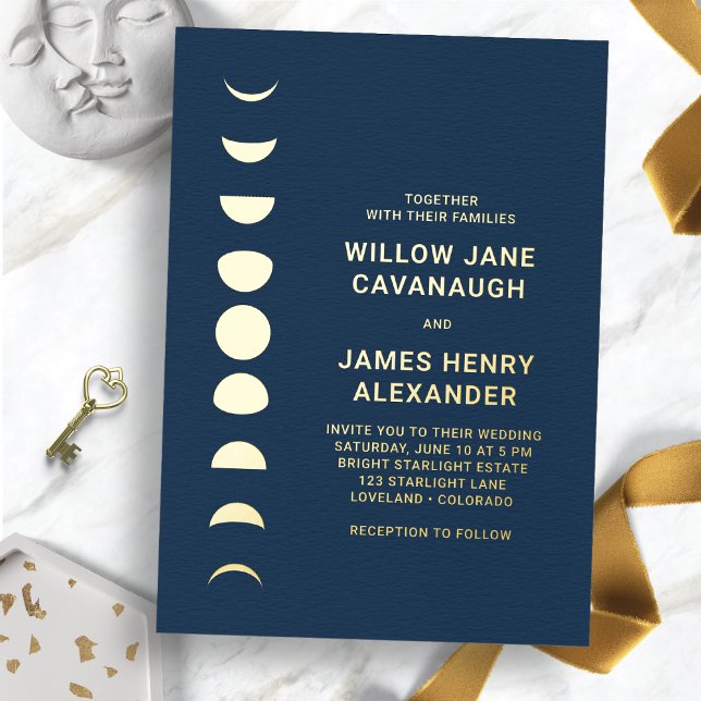 Invitation En Aluminium Mariage céleste (Navy Blue and Gold Celestial Wedding Foil Invitation
)