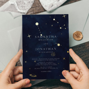 Invitation En Aluminium Mariage Céleste Élégant Or
