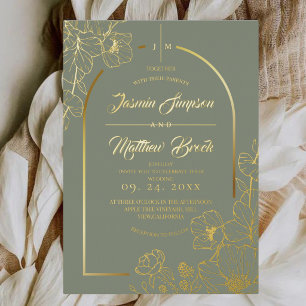 Invitation En Aluminium Mariage champêtre classique vert sauge et or 