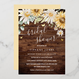 Invitation En Aluminium Mariage Champêtre Fleur de Tournesol Papillon Doré