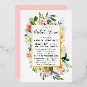 Invitation En Aluminium Mariage Champêtre Rose Pâle Aquarelle Doré