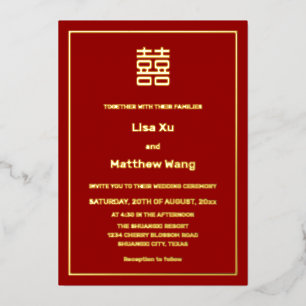 Invitation En Aluminium MARIAGE chinois BILINGUAL Red Gold