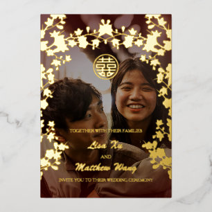 Invitation En Aluminium MARIAGE chinois BILINGUE Photo Gold Foil