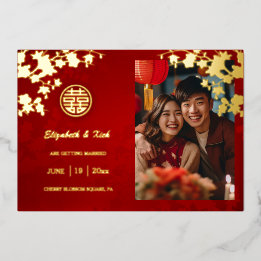 Invitation En Aluminium Mariage Chinois Double Bonheur Fleur de Cerisier