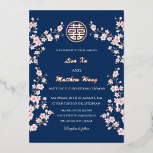 Invitation En Aluminium Mariage chinois en fleurs de cerisier rose pâle