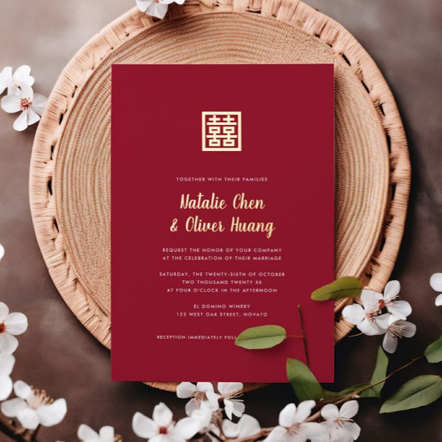 Invitation En Aluminium Mariage chinois moderne double bonheur VRAI huile (Créateur téléchargé)