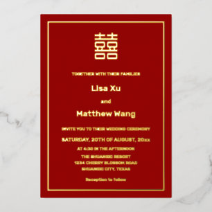 Invitation En Aluminium MARIAGE Chinois Or Rouge BILINGUE