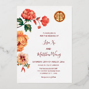 Invitation En Aluminium Mariage chinois Peony Flower Gold