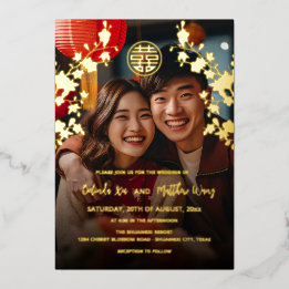 Invitation En Aluminium Mariage Chinois Photo Rouge Or BILINGUE