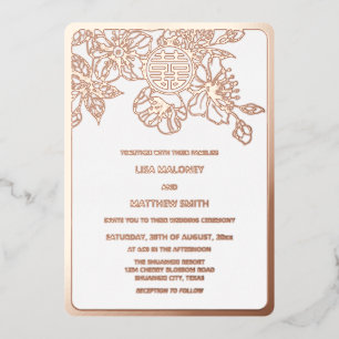Invitation En Aluminium Mariage chinois rose de fleurs de cerisiers d'or