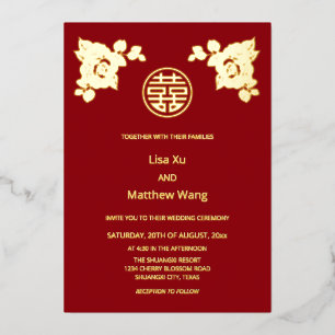 Invitation En Aluminium Mariage chinois Rose d'or