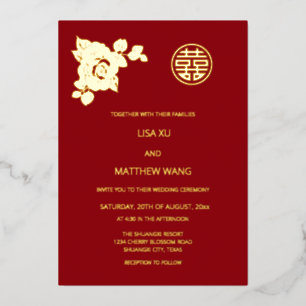Invitation En Aluminium Mariage Chinois Roses Dorées