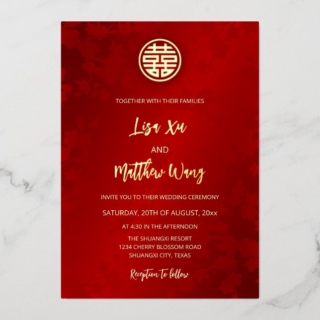 Invitation En Aluminium Mariage chinois rouge moderne simple (Recto)